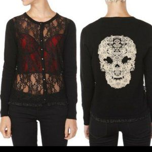 Too Fast Antique Lace Skull Cardigan Goth Pin Up L